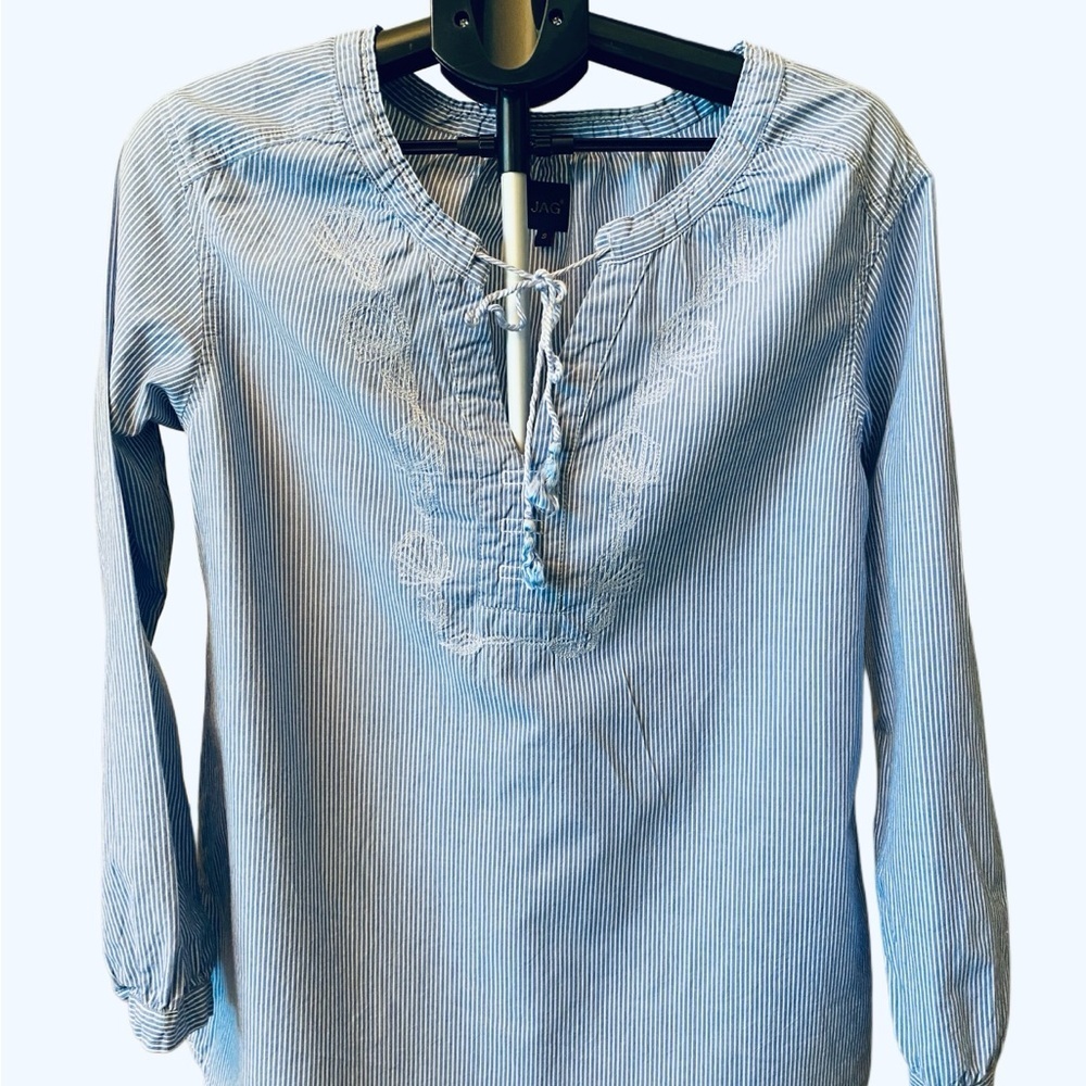 Jag Jeans Blue Ruffled Tie Front Long Sleeve Blouse